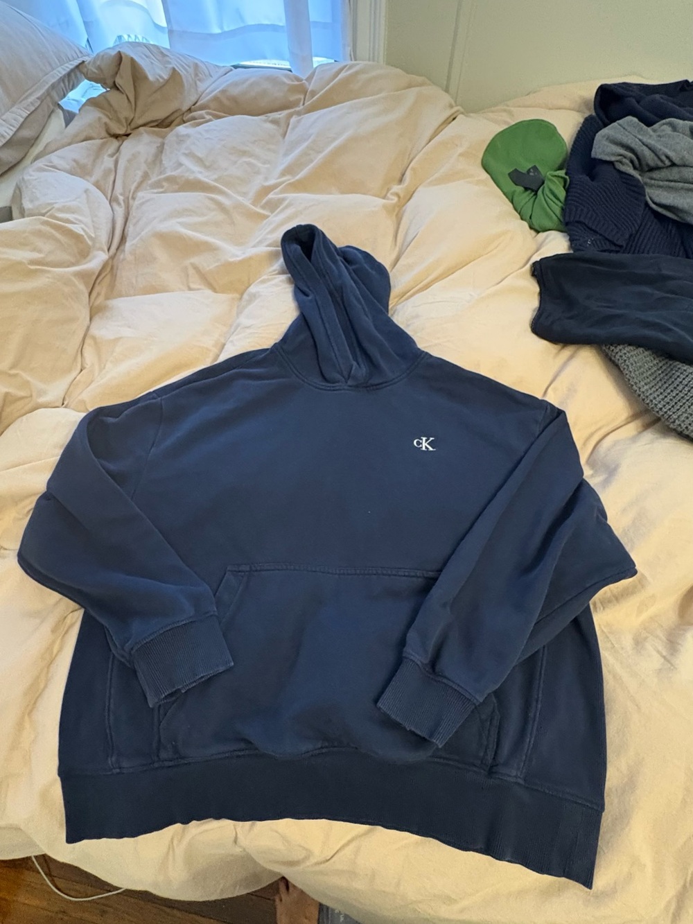 Calvin Klein Men's Navy Crewneck Hoodie with Small cK Logo